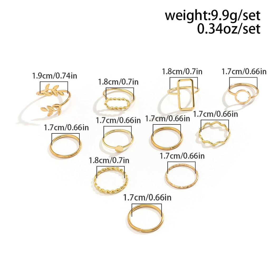Geometric 11 Pieces Metallic Rings Set