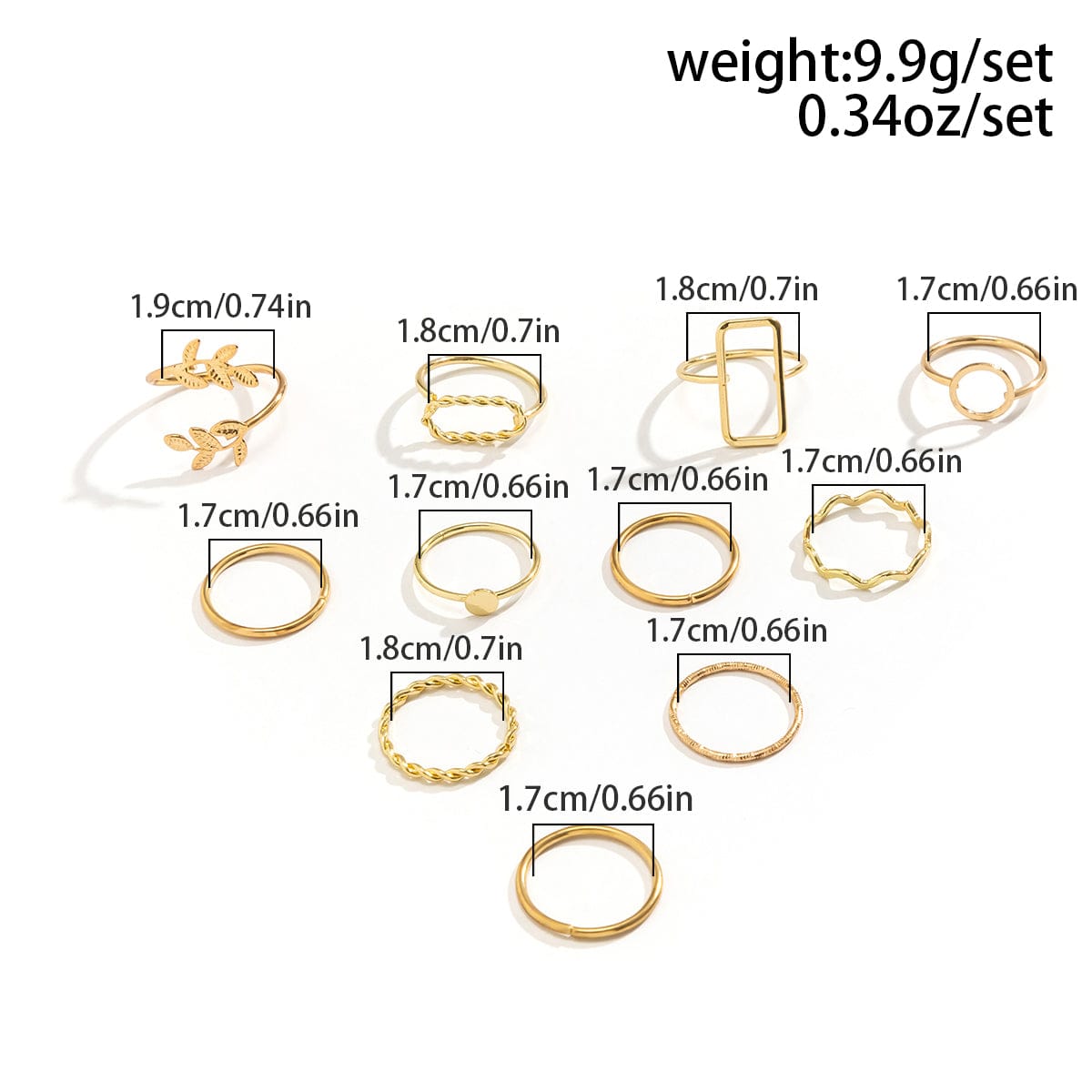 Geometric 11 Pieces Metallic Rings Set