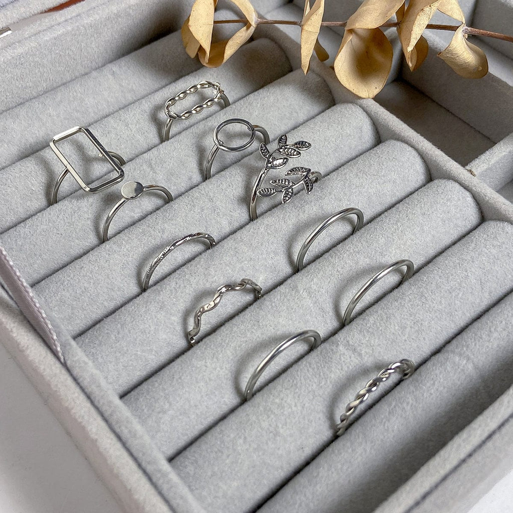 Geometric 11 Pieces Metallic Rings Set
