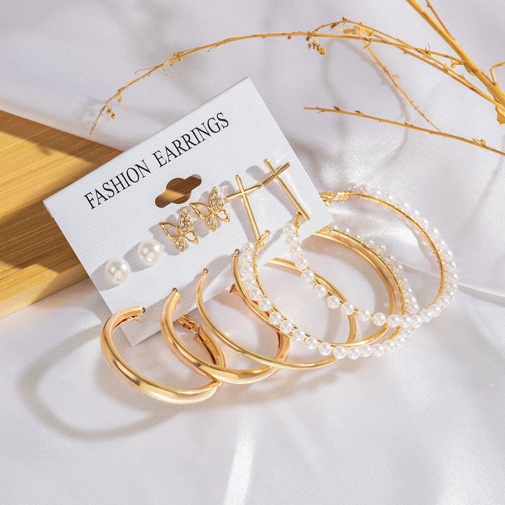 Geometric 12 Pieces Cross Butterfly Chunky Hoop Stud Earrings Set