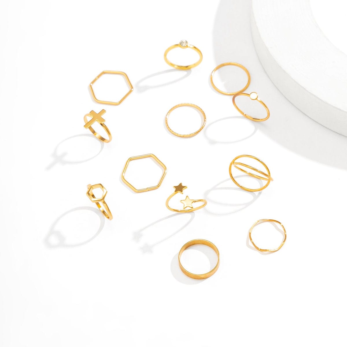 Geometric 12 Pieces Cross Star Ring Set