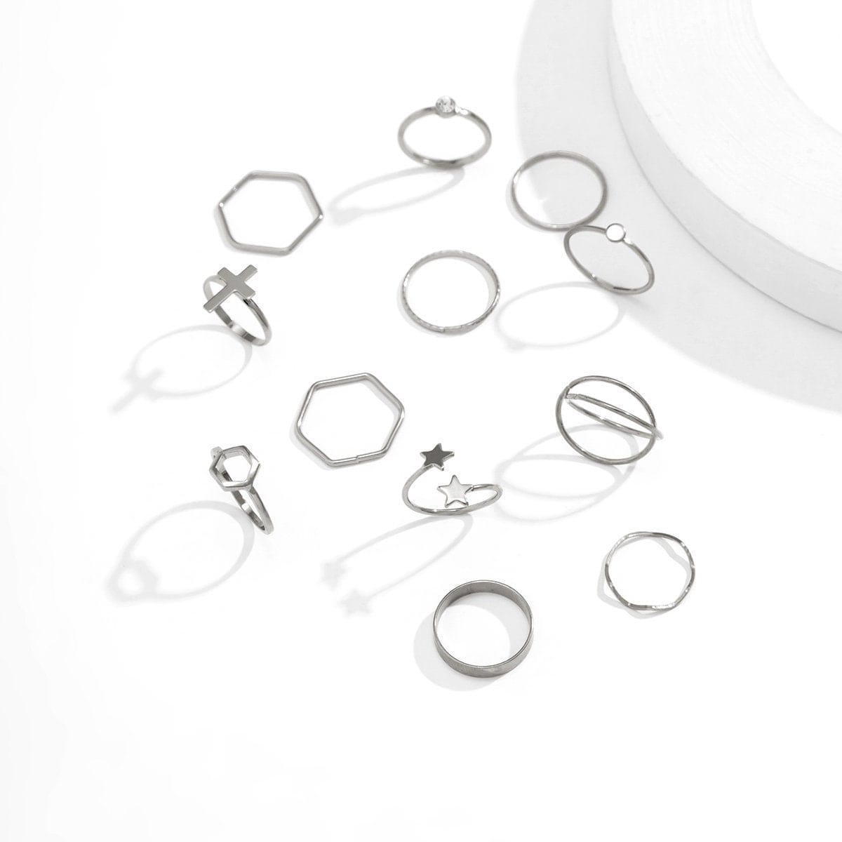 Geometric 12 Pieces Cross Star Ring Set