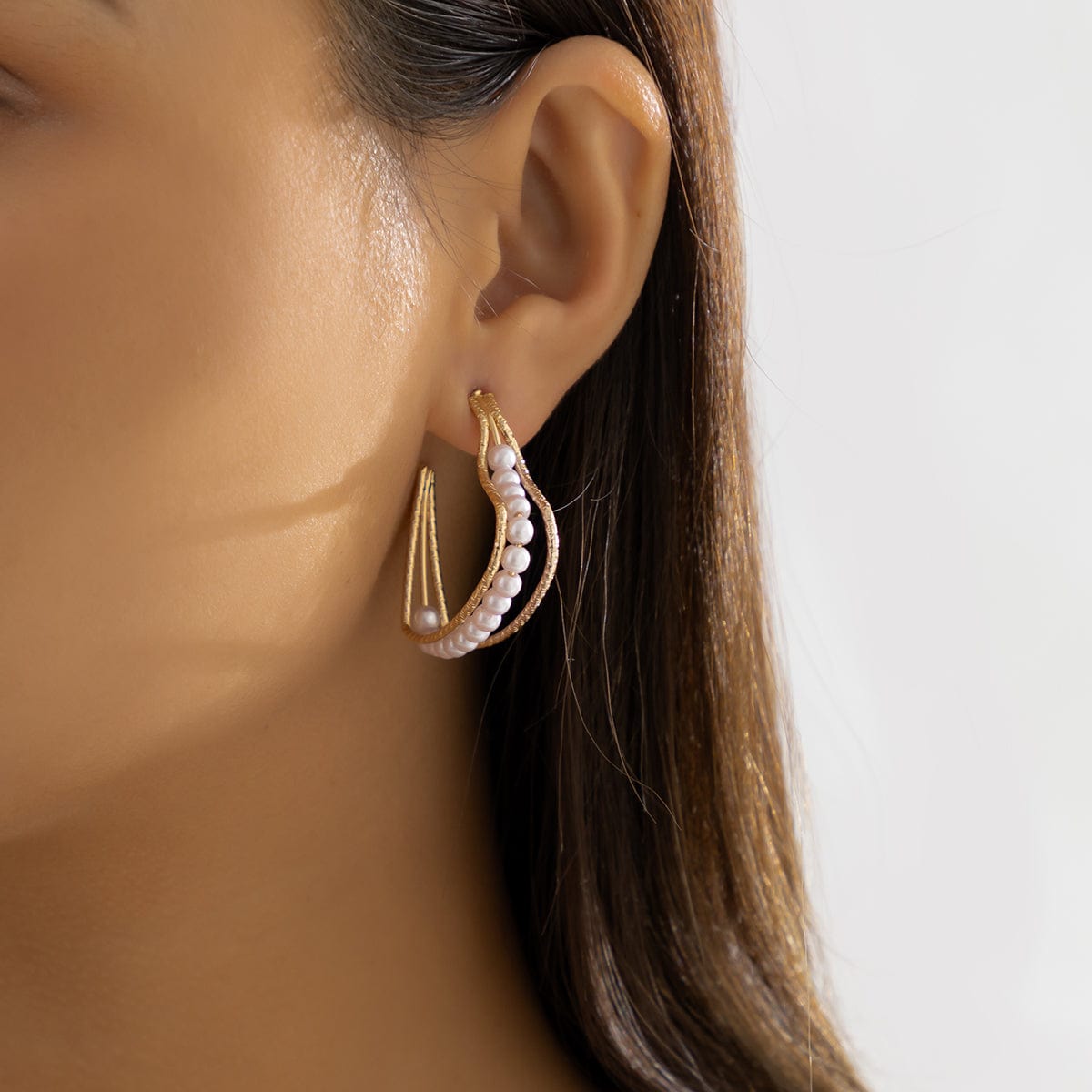 Geometric 12 Pieces Pearl Inlaid Huggie Hoop Earrings Set