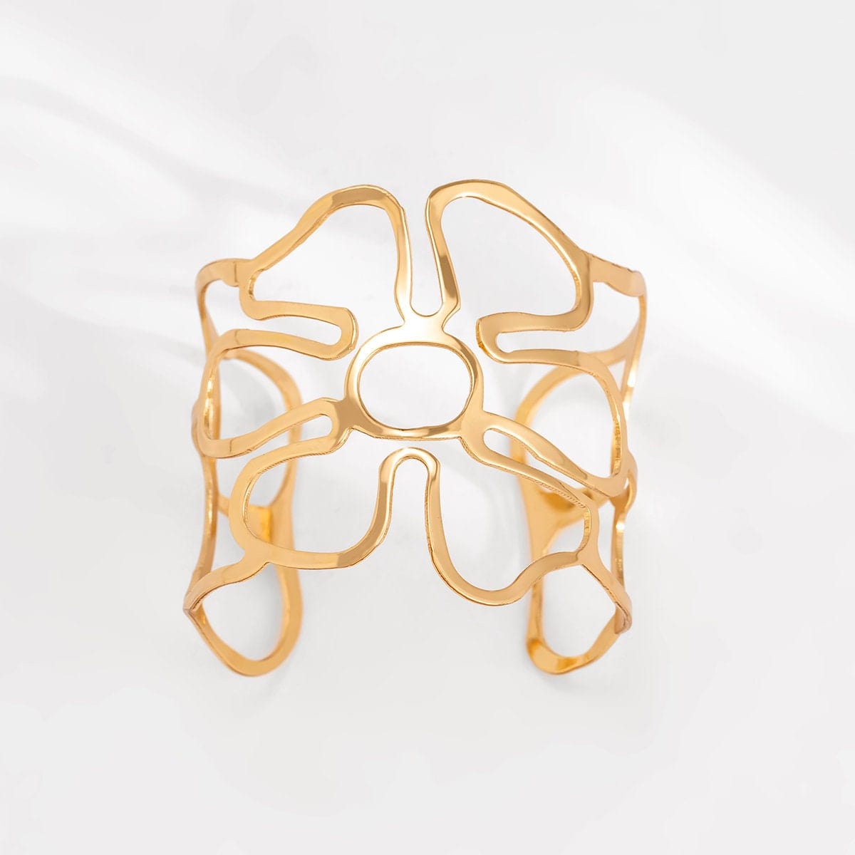 Geometric Abstract Flower Pattern Open Cuff Bangle Bracelet