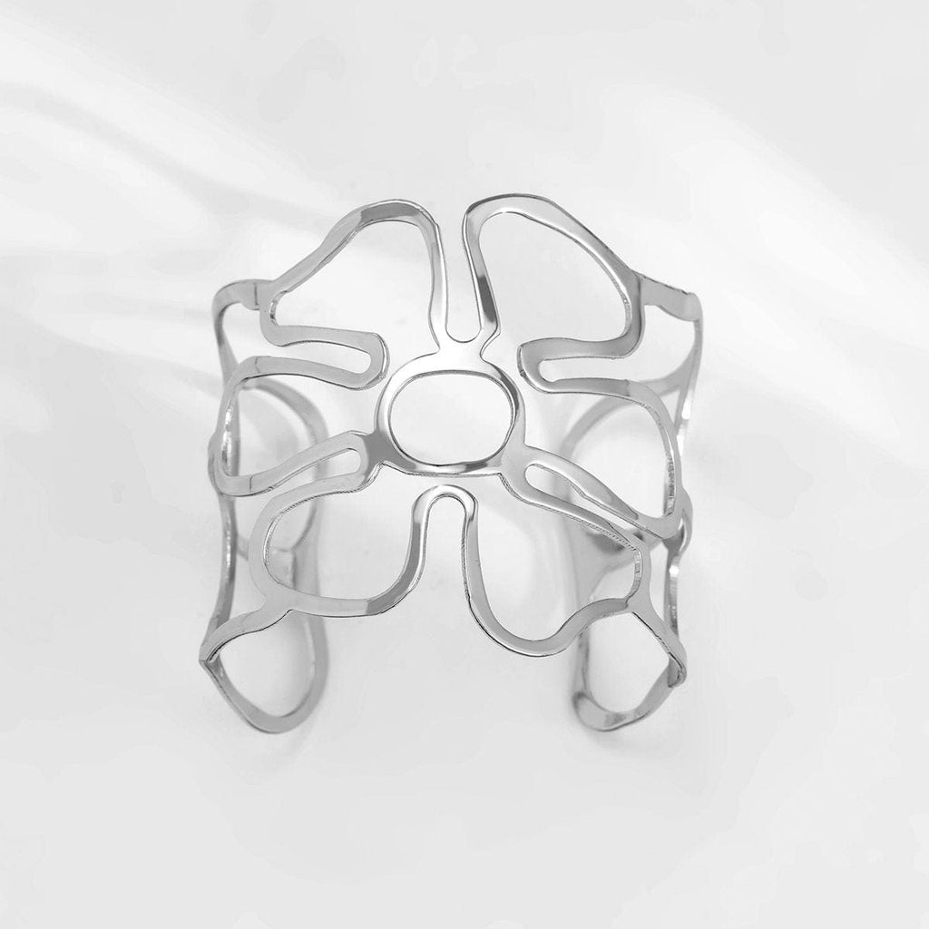 Geometric Abstract Flower Pattern Open Cuff Bangle Bracelet