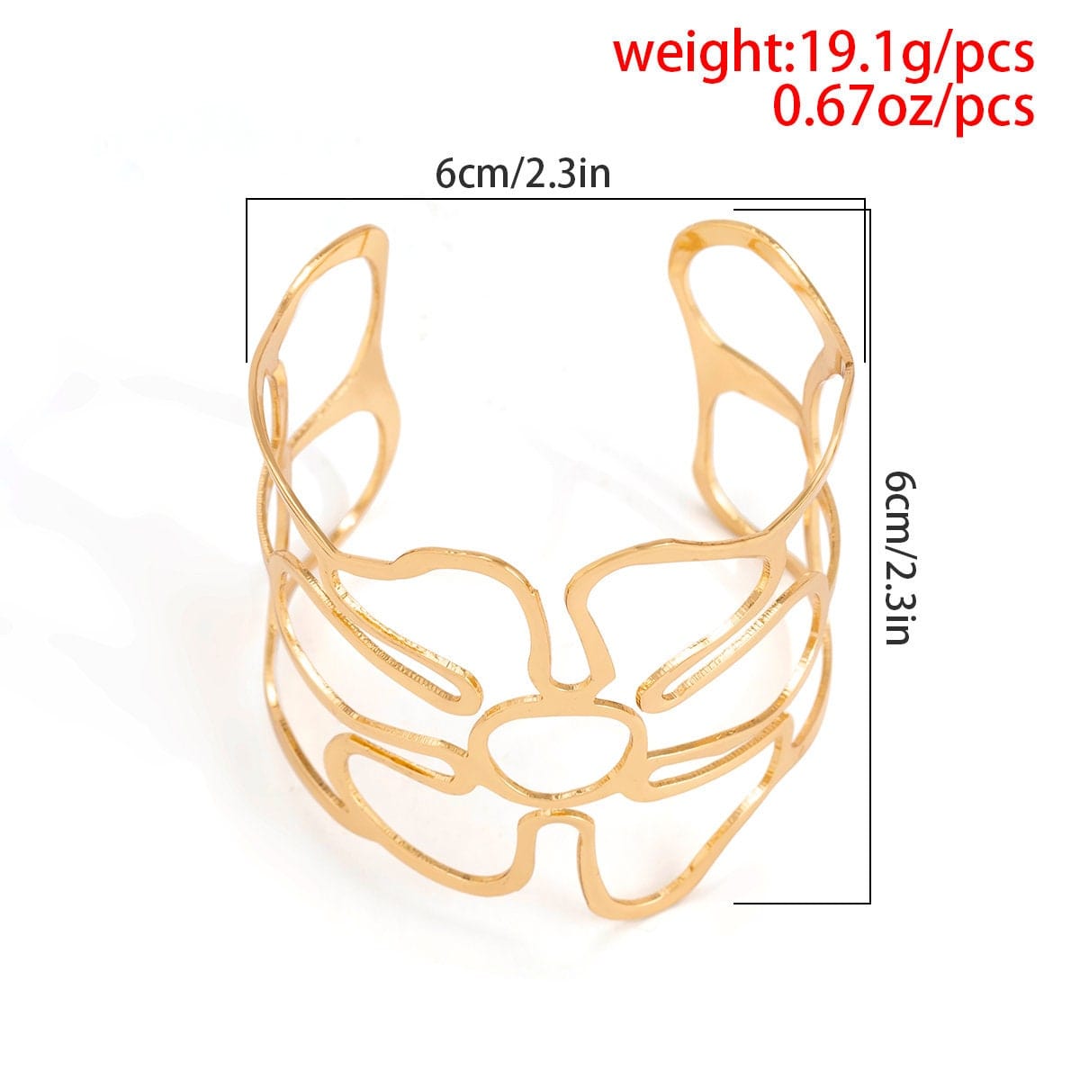 Geometric Abstract Flower Pattern Open Cuff Bangle Bracelet