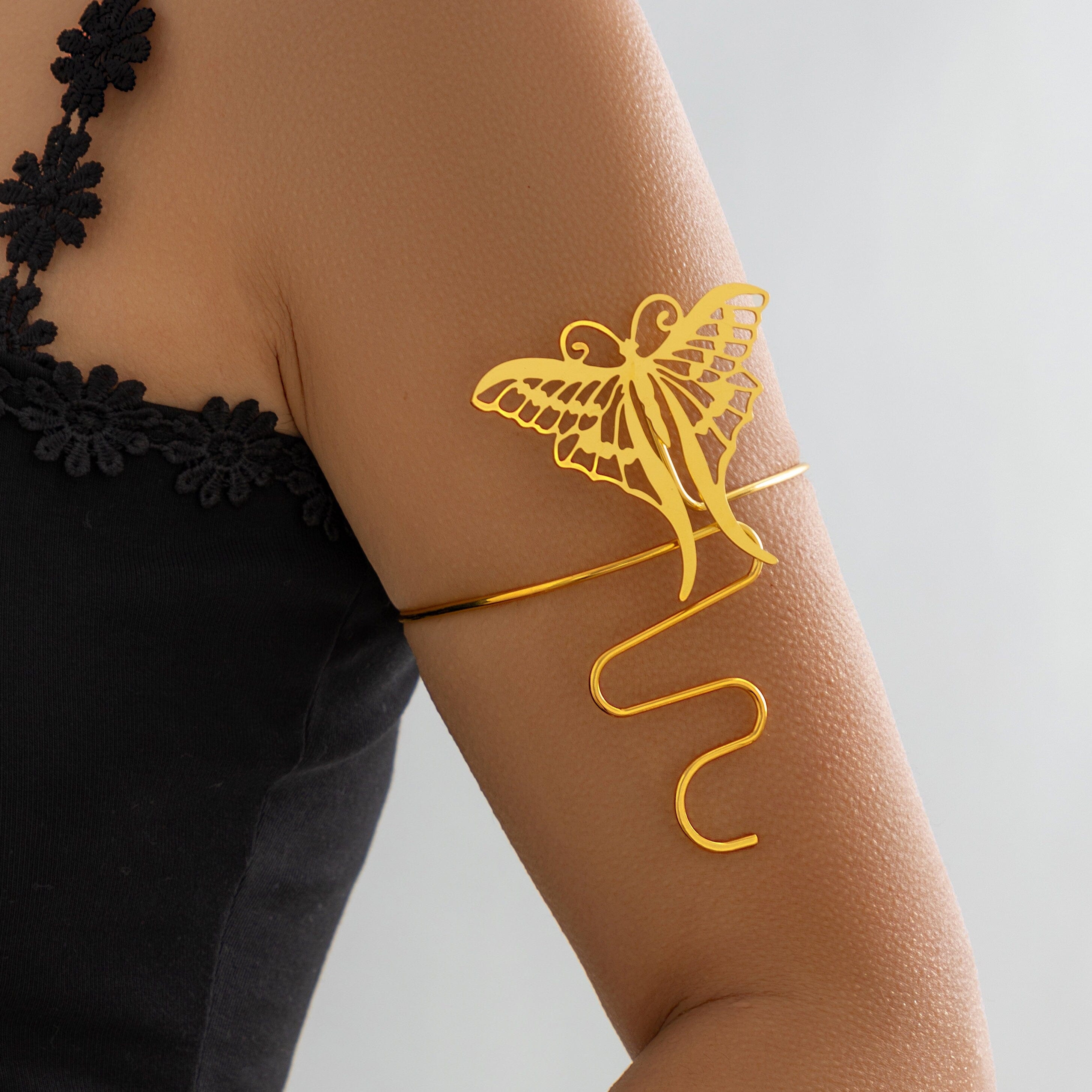 Geometric Carved Butterfly Arm Cuff