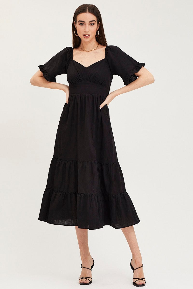 Black Bust Dress Short Sleeve Maxi
