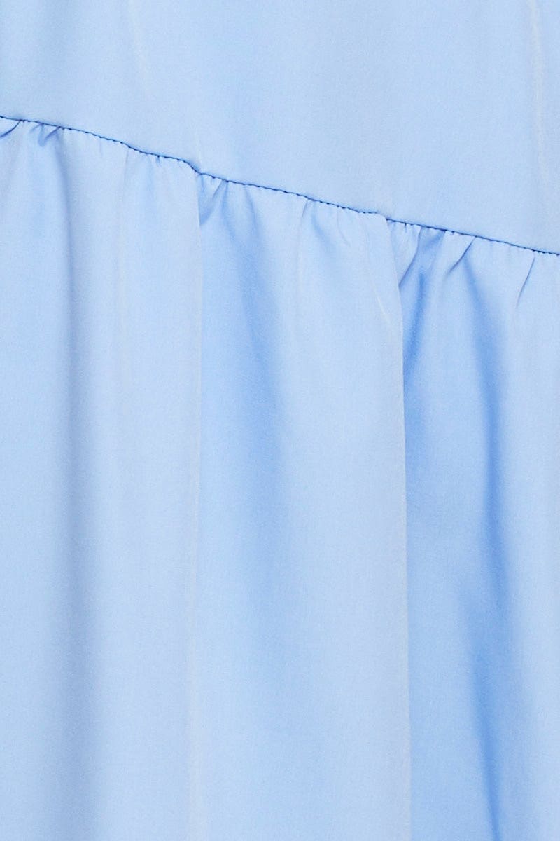 Blue Midi Dress Short Sleeve Round Neck