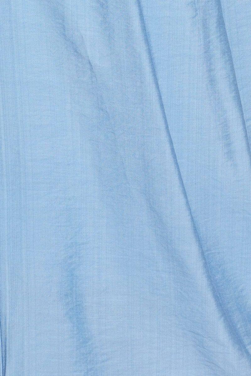 Blue Midi Dress Short Sleeve Square Neck