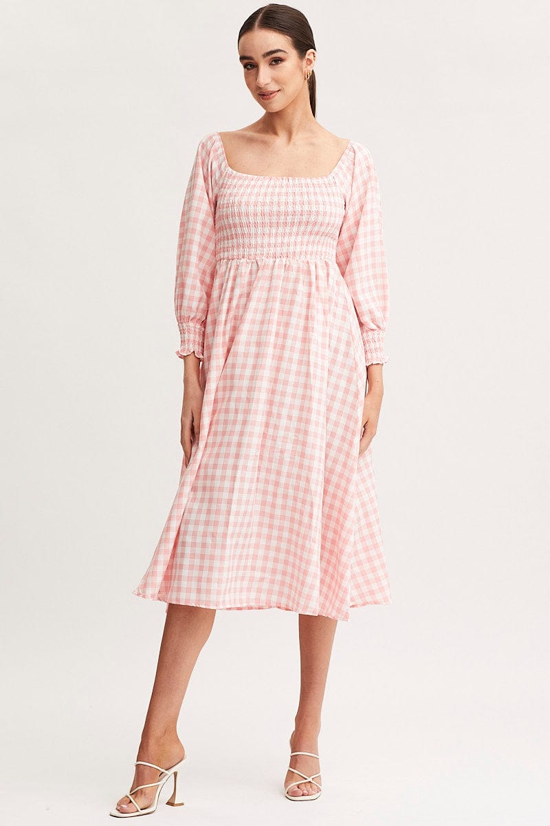 Check Dress Long Sleeve Maxi