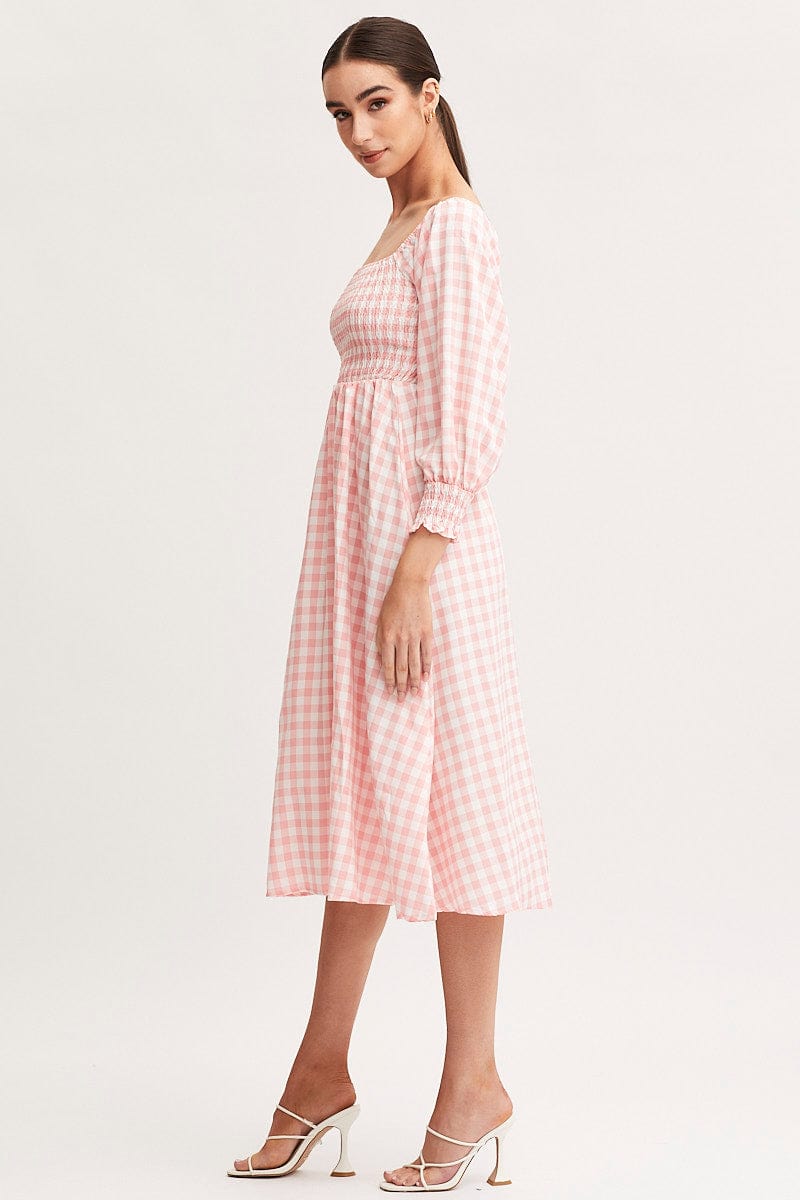 Check Dress Long Sleeve Maxi