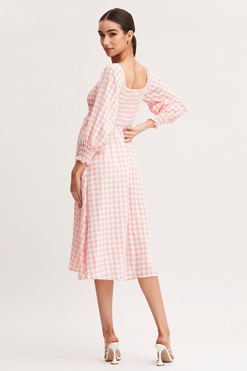 Check Dress Long Sleeve Maxi